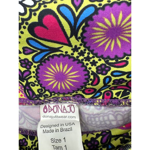 Dona Jo Fitwear Leggings Women Sz 1 Skull Bring Colorful Mardi Gras Compression - Picture 7 of 8
